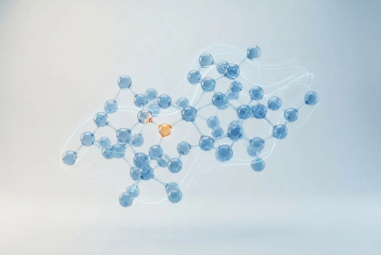 AI analyzes a molecular structure, highlighting one unusual marker as a possible rare diagnostic pattern.